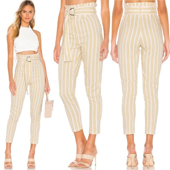 NEW Tularosa Yellow Striped Paper Bag Tapered Pant - Picture 1 of 5